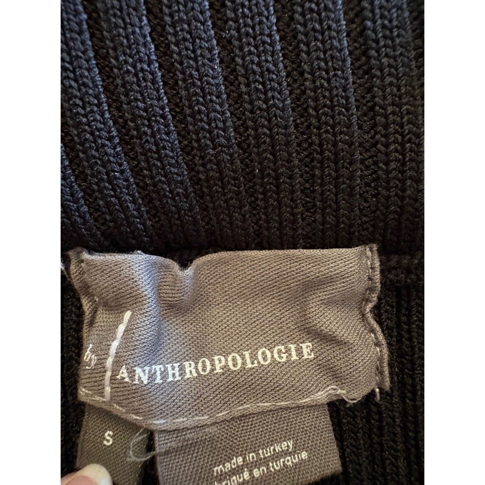 By Anthropologie Black Ribbed Sweater Knit Maxi Skirt Side Slits Women M - Picture 3 of 9